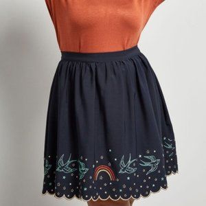 Modcloth Treasured Reveries Embroidered Mini Skirt